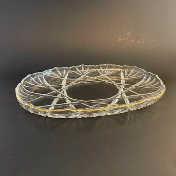 Mikasa Hampshire Gold Oval Crystal Platter 15" Gold-Rimmed Serving Platter - Picture 1 of 6